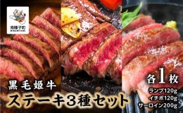 【ふるさと納税】黒毛姫牛「ステーキ人気3種セット」（ランプ120g／イチボ120g／サーロイン200g）各1枚