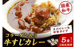 【ふるさと納税】【3回定期便】ゴロッ!と入ったコラーゲン博多和牛　牛すじカレー5食セット【001-0207】