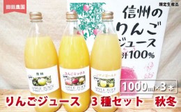 【ふるさと納税】[No.5657-3890]りんごジュース　3種セット　秋冬　1000ml×3本《田田農園》