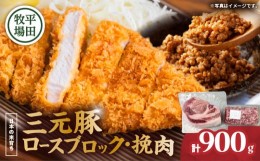 【ふるさと納税】日本の米育ち平田牧場 三元豚ロースブロック（600g）・挽肉（300g）計900g　T036-009