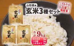 【ふるさと納税】【令和6年産 先行予約】《減農薬栽培》山形県産 玄米3品種セット 計9kg（各3kg×1袋ずつ）「はえぬき」・「つや姫」・「