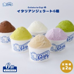 【ふるさと納税】【定期便：全2回】ジェラテリアGigiのイタリアンジェラート６種(Gigiのおまかせ1種入り）【カップサイズ6個】 (牛乳、ピ