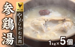 【ふるさと納税】神山鶏やわらかむね肉参鶏湯　1ｋｇ×5個