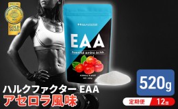 【ふるさと納税】モンドセレクション金賞 【12か月定期便】ハルクファクター EAA アセロラ風味 人工甘味料不使用 大容量 520g 必須アミノ