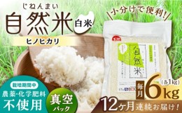 【ふるさと納税】【12回定期便】栽培期間中 農薬・化学肥料不使用 自然米 白米 6kg（ヒノヒカリ 1kg×6袋）/自然庵 [UCQ020]