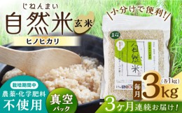 【ふるさと納税】【3回定期便】栽培期間中 農薬・化学肥料不使用 自然米 玄米 3kg（ヒノヒカリ 1kg×3袋）/自然庵 [UCQ022]