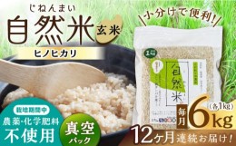 【ふるさと納税】【12回定期便】栽培期間中 農薬・化学肥料不使用 自然米 玄米 6kg（ヒノヒカリ 1kg×6袋）/自然庵 [UCQ028]