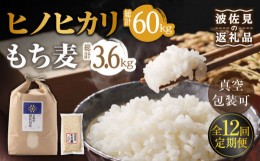 【ふるさと納税】【通常包装】【全12回定期便】ヒノヒカリ 白米 5kg×12回 計60kg もち麦 300g×12回 計3600g 波佐見町産 セット【冨永米