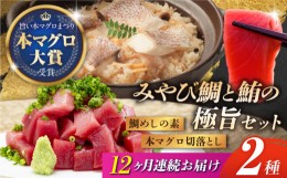 【ふるさと納税】【12回定期便】 マグロ みやび鮪（ まぐろ ） 切り落とし 600g ＋ 鯛めしの素 2袋 長崎市/坂田水産 [LBW014]