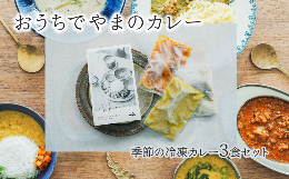 【ふるさと納税】「おうちでやまのカレー」 季節の冷凍カレー3食セット 200g×3袋 専用BOX入り　カレー スパイス 薬膳 アーユルヴェーダ 