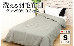 【ふるさと納税】洗える羽毛布団 シングル グレー ダウン90% 0.3kg ダウンケット 洗濯可能 日本製 春夏用 夏掛け布団 肌掛け布団 洗える