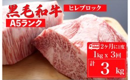 【ふるさと納税】【定期便：2ヶ月に1度】黒毛和牛 A5ランク ヒレ ブロック 1kg×3回 計3kg (ステーキ用ソース・スパイス付) 和牛 冷蔵 ブ