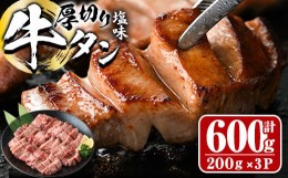 【ふるさと納税】厚切り 塩味 牛タン (計600g) 【DH262】【(株)ネクサ】