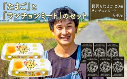 【ふるさと納税】たまご と ランチョンミート セット 卵 20個 スパム 缶詰 840g 新鮮 平飼い ストックピックポック 豚肉 国産 肉 埼玉県 