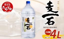 【ふるさと納税】メガボトル！ 純 麦焼酎【麦一石】4L エコペット 25度  焼酎 蔵元直送 4リットル パーティサイズ 麦 酒 麦麹 焼酎 大容