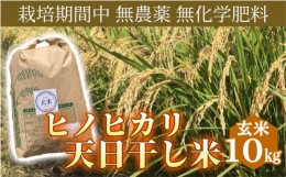 【ふるさと納税】[?5311-0989]米 ヒノヒカリ 玄米 10kg 栽培期間中 無農薬 無化学肥料 天日干し米 お米 こめ コメ ひのひかり 三原市