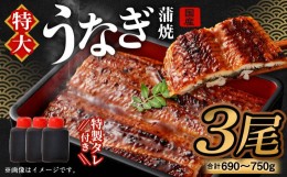 【ふるさと納税】【土用の丑の日に間に合う!】 国産 特大 うなぎ 蒲焼 3尾 (690 ~ 750g) と 特製タレ 3個 セット