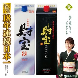 【ふるさと納税】A1-22508／麦焼酎 紙パック 2種2本 財宝 財宝スペシャル 1800ml × 各1本 温泉水 財宝 鹿児島 焼酎 お酒