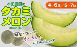 【ふるさと納税】本田農園のタカミメロン4〜6玉（5〜7kg）【6月下旬〜7月末頃発送】