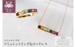 【ふるさと納税】【サイズ：5.5号】【K18YG】マルチカラー、アミュレットリング＆ネックレス　9662/P3043