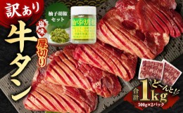 【ふるさと納税】【訳あり】厚切り牛タン 500g×2パック 合計1kgと湯前町産ゆず胡椒セット