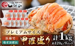 【ふるさと納税】プレミアムサイズ！セイコガニ 釜茹で 甲羅盛り 計約1kg (約120g × 9パック) 【むき身 かにみそ カニ味噌 棒身 蟹 カニ