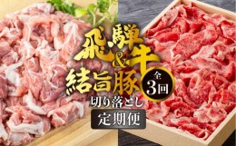 【ふるさと納税】《定期便》全3回 飛騨牛 切り落とし 500g 結旨豚 切り落とし 1.5kg セット 訳あり 等級 部位お任せ 牛 豚 食べ比べ 真空