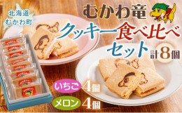 【ふるさと納税】北海道むかわ町 むかわ竜クッキー イチゴクリーム(4個)&メロンクリーム(4個)計8個食べ比べセット  【 クッキー 洋菓子 