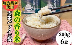 【ふるさと納税】【無農薬／香り米使用】玄米パックご飯「森の香り米」200g×6食　Bnm-15　／四万十 しまんと お米 無添加 保存食 湯煎 