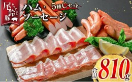 【ふるさと納税】【PREMIUM PORK】 尾鈴豚 ハム ソーセージ 詰め合わせ 合計810g 5種 Cセット 宮崎県産