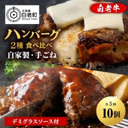 【ふるさと納税】白老牛 2種 食べ比べ ハンバーグ セット 合計10個 Wチーズ・スタンダード 特製ソース 冷凍 牛肉 肉 白老