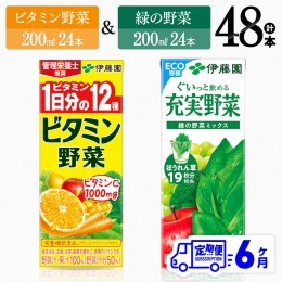 【ふるさと納税】【6ヶ月定期便】 ビタミン野菜24本+緑の野菜24本（紙パック）【 伊藤園 飲料類 野菜 ビタミン野菜 緑の野菜 ジュース セ