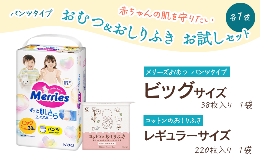 【ふるさと納税】「赤ちゃんの肌を守りたい」 おむつ＆おしりふき お試しセット 各1袋（おむつパンツタイプ）　メリーズ おむつパンツ ビ