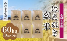 【ふるさと納税】＜配送時期が選べて便利な定期便＞ 令和6年産 真室川町厳選 はえぬき ＜玄米＞ 60？ 定期便（10kg×6回お届け）