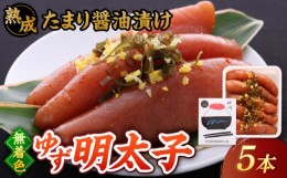 【ふるさと納税】 熟成 たまり醤油漬け 無着色 ゆず明太子 5本入り(350g) ▼ めんたいこ たらこ タラコ 辛子明太子 本場 桂川町/有限会社