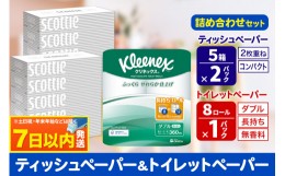 【ふるさと納税】トイレットペーパー クリネックス ダブル 長持ち 8ロール×1P ＆ ティッシュペーパー スコッティ10箱(5箱×2P) 秋田市オ