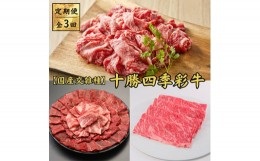 【ふるさと納税】＜毎月定期便＞十勝四季彩牛　焼肉・切落し・すき焼きセット 全3回【4012926】