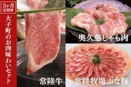 【ふるさと納税】【3ヶ月定期便】大子町のお肉味わいセット 常陸牛(茨城県共通返礼品)・奥久慈しゃも肉・ぶな豚（ZZ001）