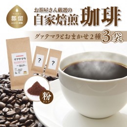 【ふるさと納税】お茶屋さん厳選の自家焙煎コーヒー3袋（グアテマラ 1種/お任せ2種/粉）