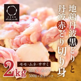 【ふるさと納税】 地鶏 丹波 黒どり 切身＆丹波 赤どり 切身 各500g 計4パックセット 国産 鶏肉 冷凍 ボリューム 2kg BBQ 丹波山本 モモ