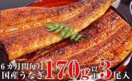 【ふるさと納税】585.【定期便・うなぎ屋かわすい】国産うなぎ蒲焼き特大サイズ３本セット（６ヶ月お届け）(A585-1)