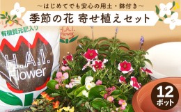 【ふるさと納税】寄せ植え 花 季節のお花 12ポット 用土 鉢 付き ガーデニング プレゼント 育成セット 日用品 園芸 花苗 おすすめ セット