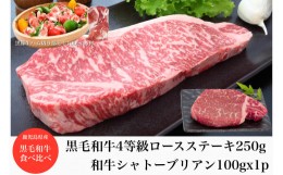 【ふるさと納税】和牛A4ロースステーキ250g+和牛シャトーブリアン100g+黒豚生ハム1P100g(水迫畜産/022-1349) 肉 牛 牛肉 ステーキ バーベ