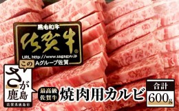 【ふるさと納税】D-61  最高級ブランド牛『佐賀牛』　カルビ 焼肉用　６００ｇ