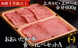 【ふるさと納税】おおいた和牛 牛肉 食べ比べ セット A ( 上カルビ & 上ロース ) 計600g (300g×2種類) お肉 黒毛和牛 和牛 肉 焼肉 焼き