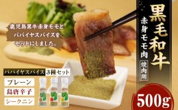 【ふるさと納税】黒毛和牛 赤身モモ肉 焼肉用 500g パパイヤスパイス 40g×3種セット 牛肉 もも肉 バーベキュー