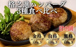 【ふるさと納税】《格之進》ハンバーグ3種の食べ比べセット「金格・白格・黒格」(120g×各3個) 【 プレミアム お弁当 個包装 お惣菜 小分