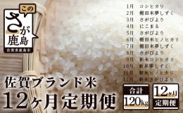 【ふるさと納税】V-26【12か月定期便】佐賀ブランド米定期便（10kg×12回）