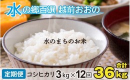 【ふるさと納税】【令和5年産】【12ヶ月定期便】こしひかり 3kg×12回 計36kg【白米】「エコファーマー米」水のまちのお米