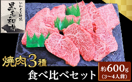 【ふるさと納税】焼肉３種食べ比べセット約600g(3〜4人前)【いわもと黒毛和牛】